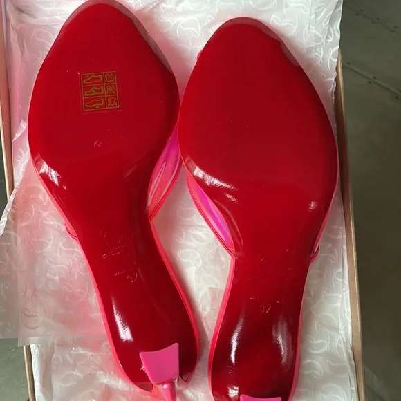 Christian Louboutin condorapik pink fluo neon mule stiletto peep toe sz 37 - Picture 9 of 11